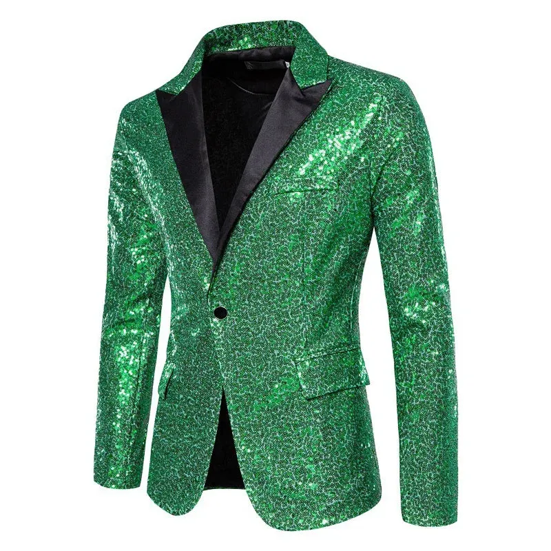 Shiny White Sequin Glitter Blazer for Men One Button Peak Collar Tuxedo Jacket Mens Wedding Groom Party Prom Stage