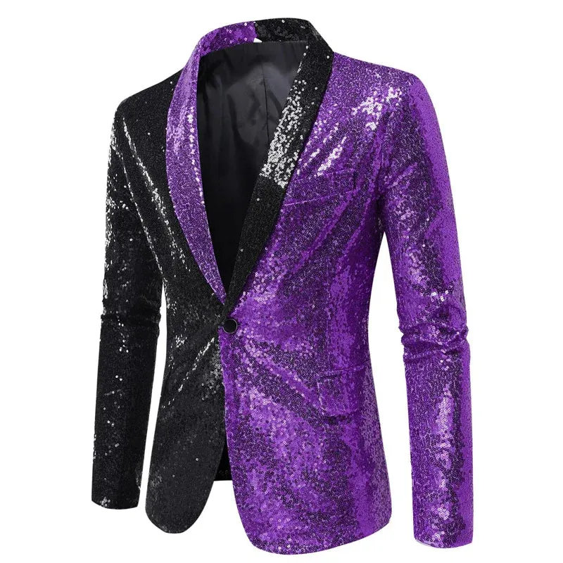 Shiny White Sequin Glitter Blazer for Men One Button Peak Collar Tuxedo Jacket Mens Wedding Groom Party Prom Stage