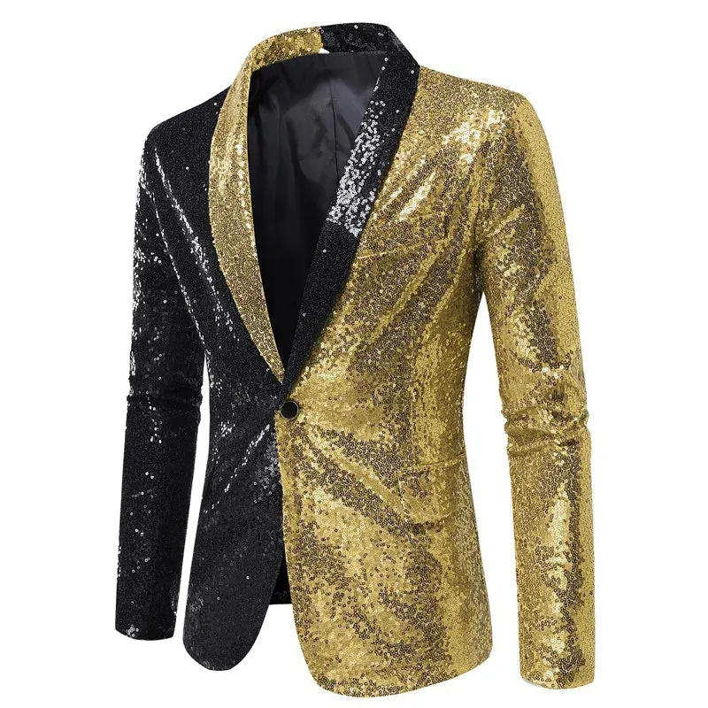 Shiny White Sequin Glitter Blazer for Men One Button Peak Collar Tuxedo Jacket Mens Wedding Groom Party Prom Stage