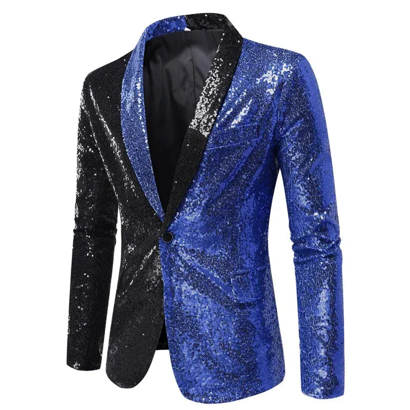 Shiny White Sequin Glitter Blazer for Men One Button Peak Collar Tuxedo Jacket Mens Wedding Groom Party Prom Stage
