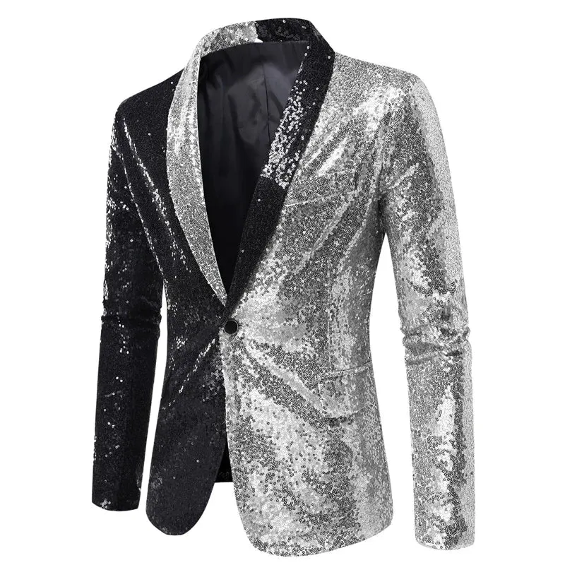 Shiny White Sequin Glitter Blazer for Men One Button Peak Collar Tuxedo Jacket Mens Wedding Groom Party Prom Stage