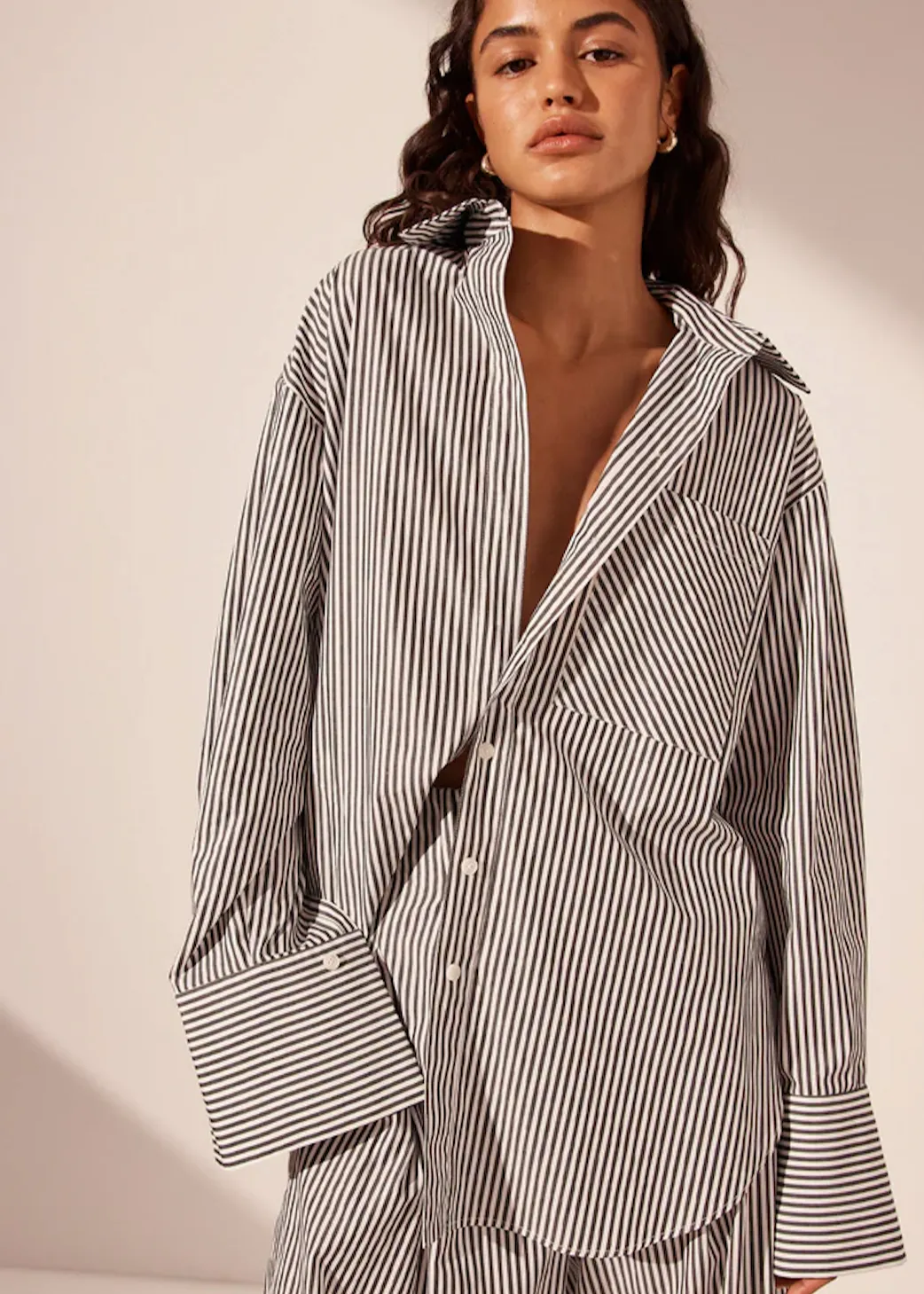 SHONA JOY Jayde Oversized Shirt - Dark Navy/Ivory