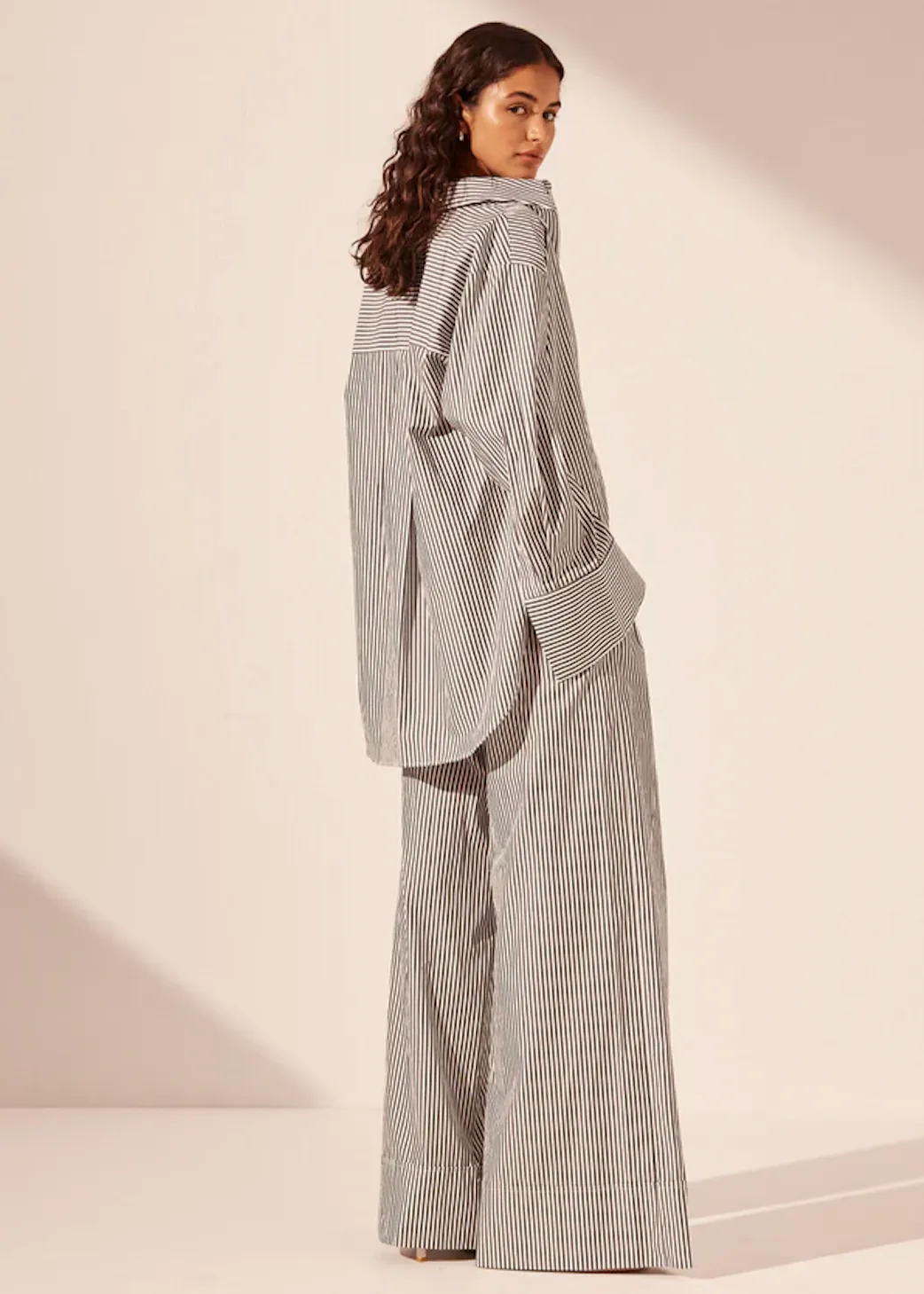 SHONA JOY Jayde Oversized Shirt - Dark Navy/Ivory