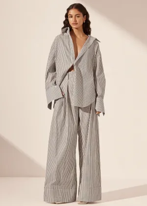 SHONA JOY Jayde Oversized Shirt - Dark Navy/Ivory