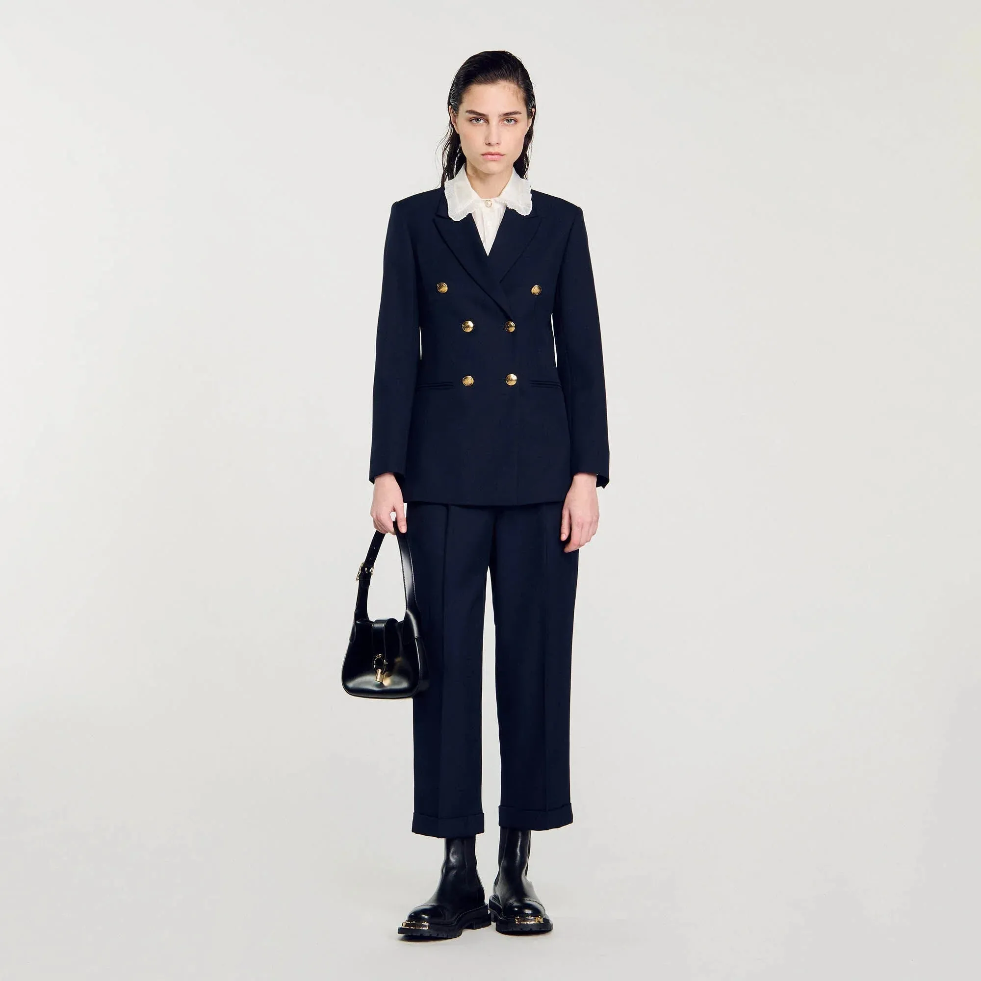 Sienne Double-Breasted Suit Jacket Navy Blue