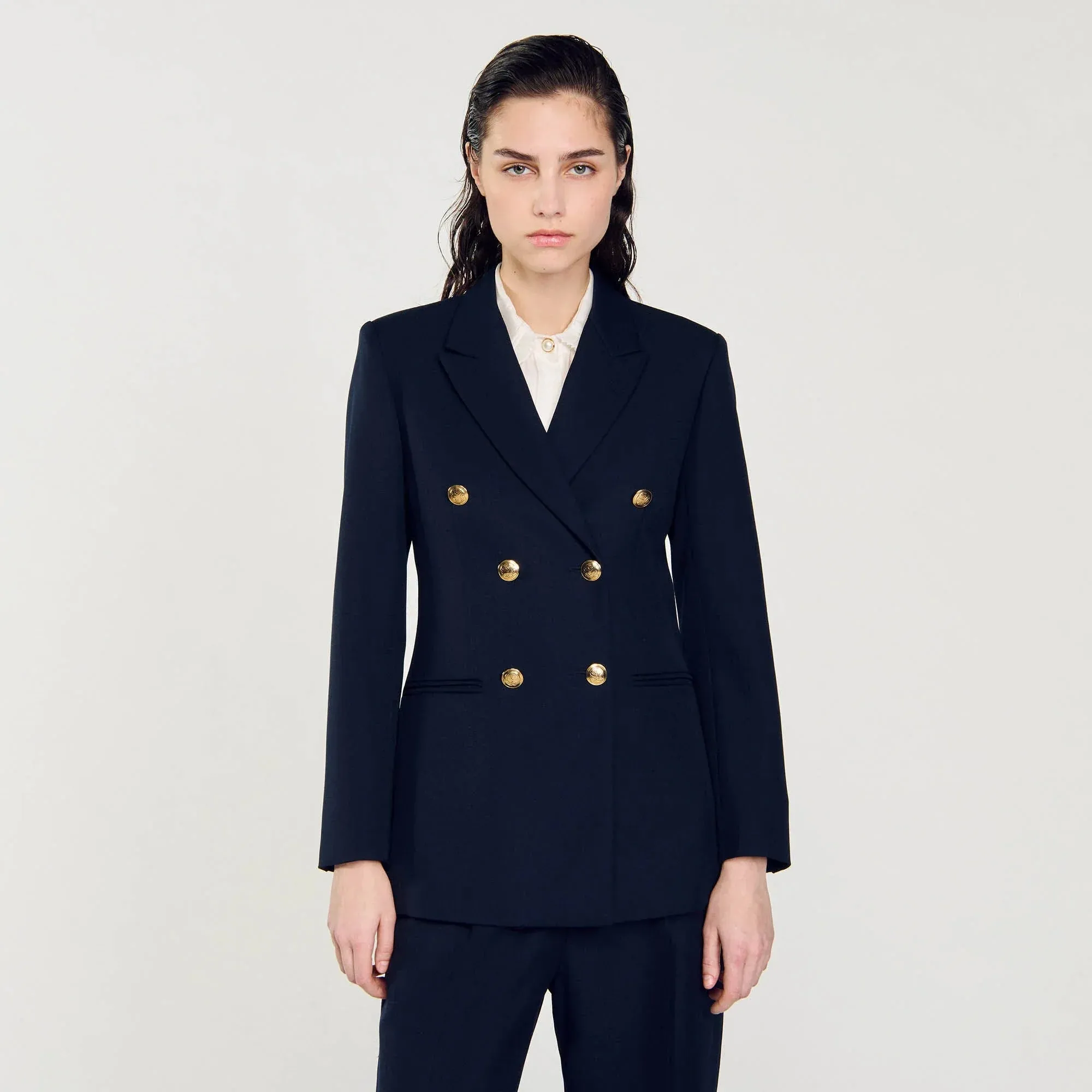 Sienne Double-Breasted Suit Jacket Navy Blue