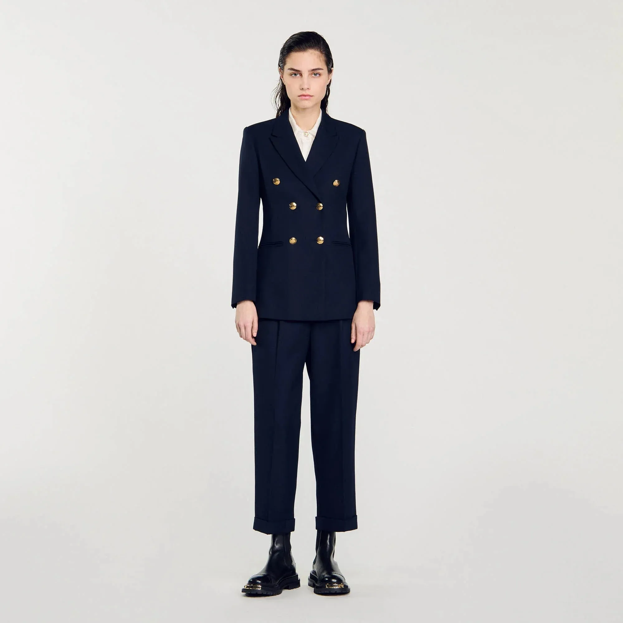 Sienne Double-Breasted Suit Jacket Navy Blue