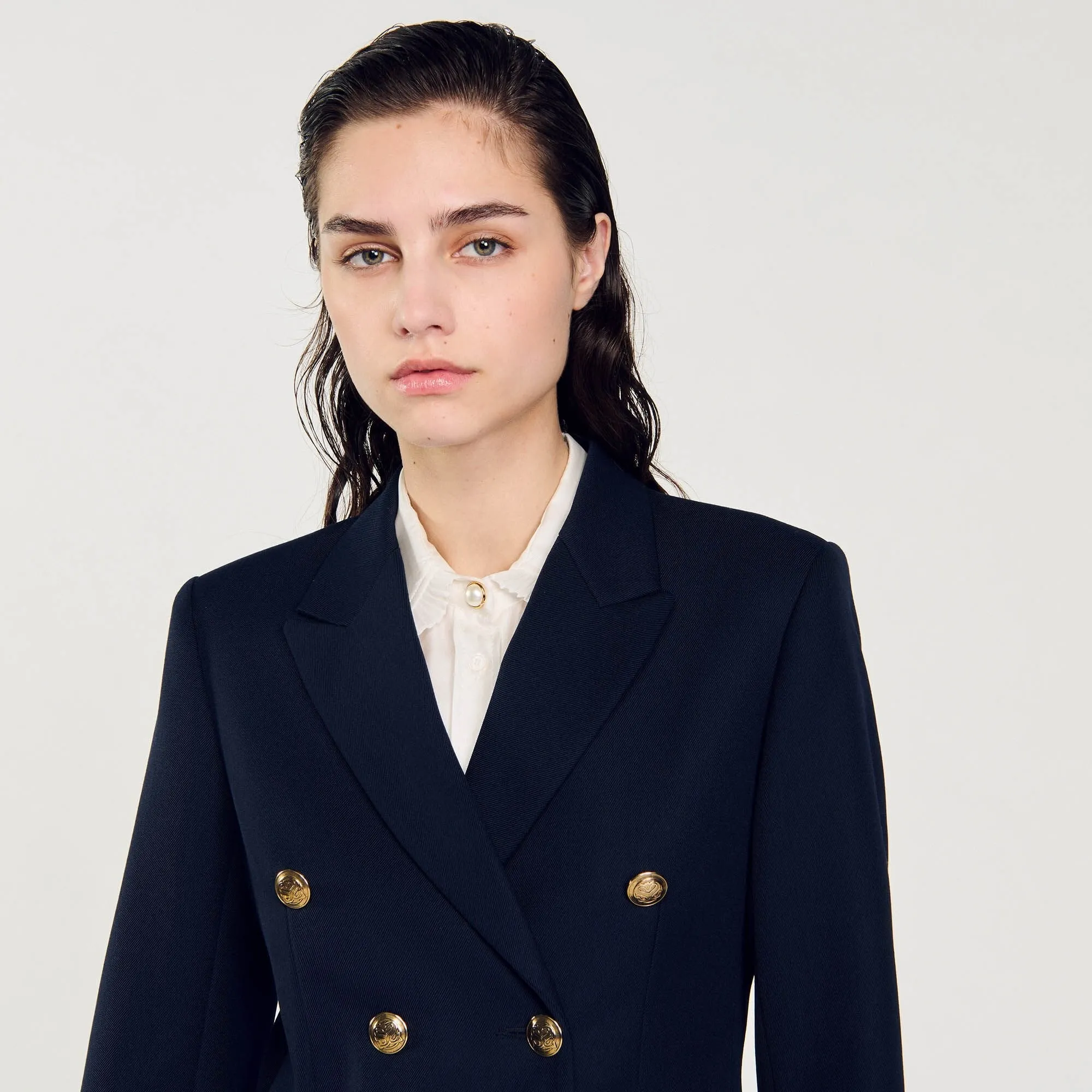 Sienne Double-Breasted Suit Jacket Navy Blue