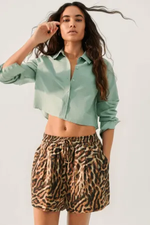 Silk Laundry Cotton Silk Cropped LS Shirt - Lichen