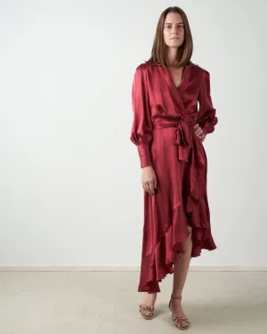 silk wrap midi dress - burgundy