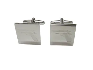 Silver Toned Etched Modern Handgun Cufflinks