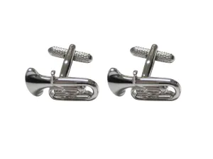 Silver Toned Tuba Musical Instrument Cufflinks