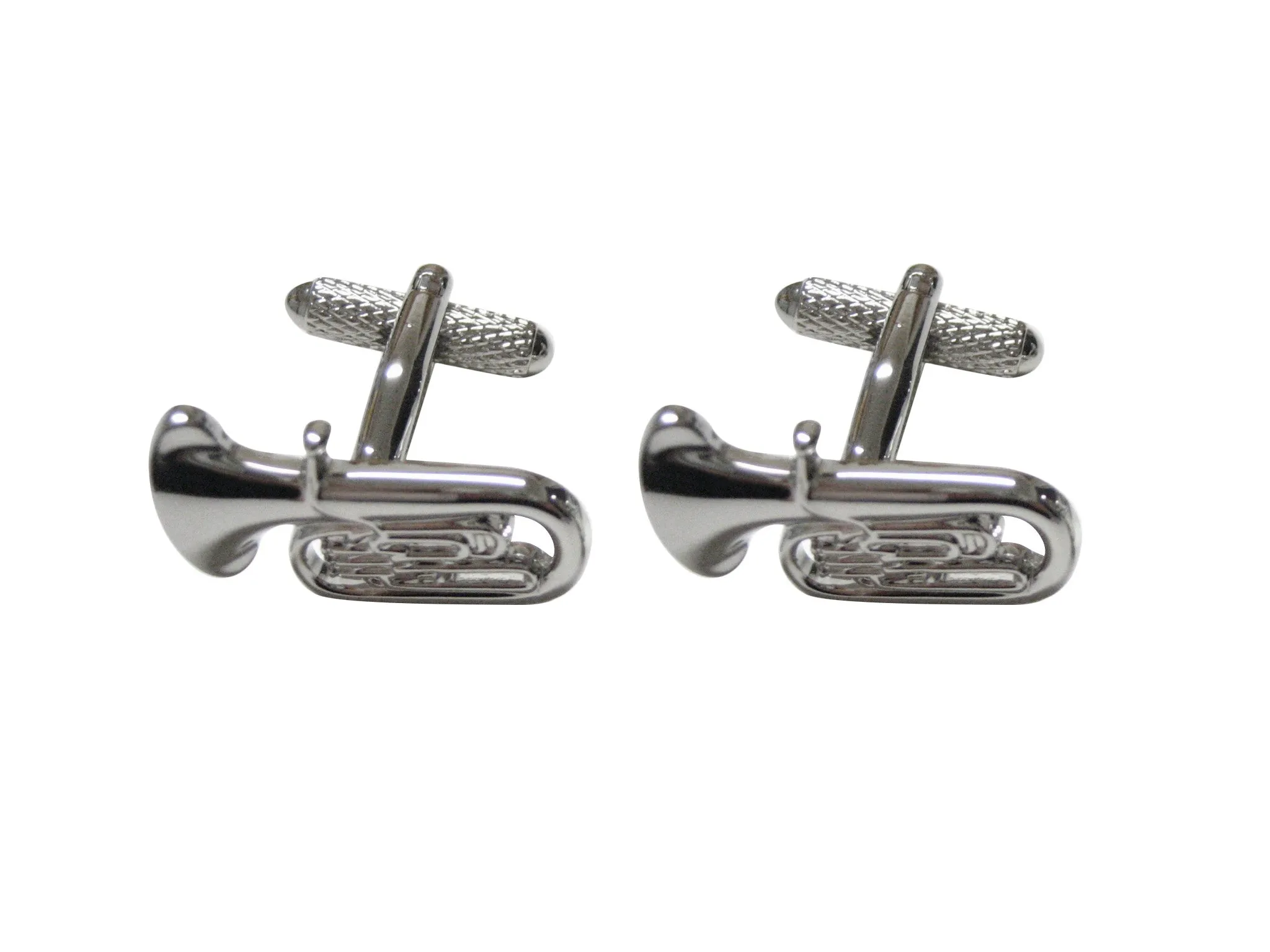 Silver Toned Tuba Musical Instrument Cufflinks