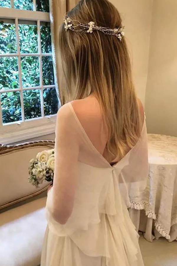 Simple Elegant Chiffon with Wrap Sleeve Beach Wedding Dresses  ,MW282