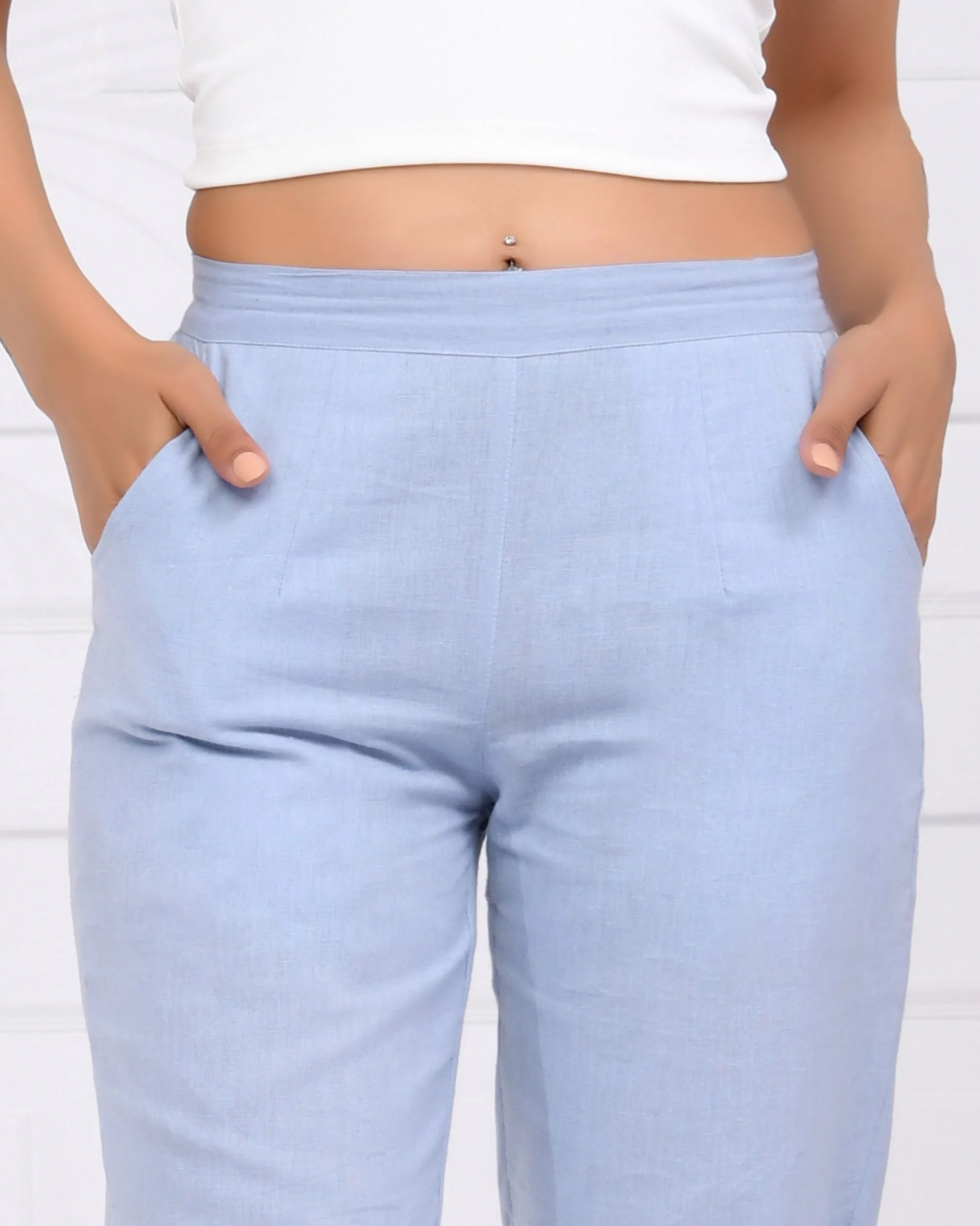 Sky Blue Airy Linen Pants
