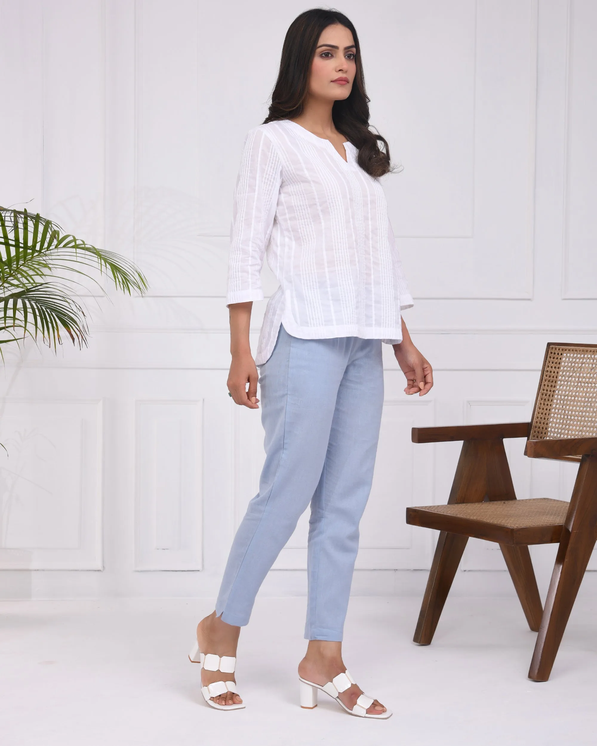 Sky Blue Airy Linen Pants