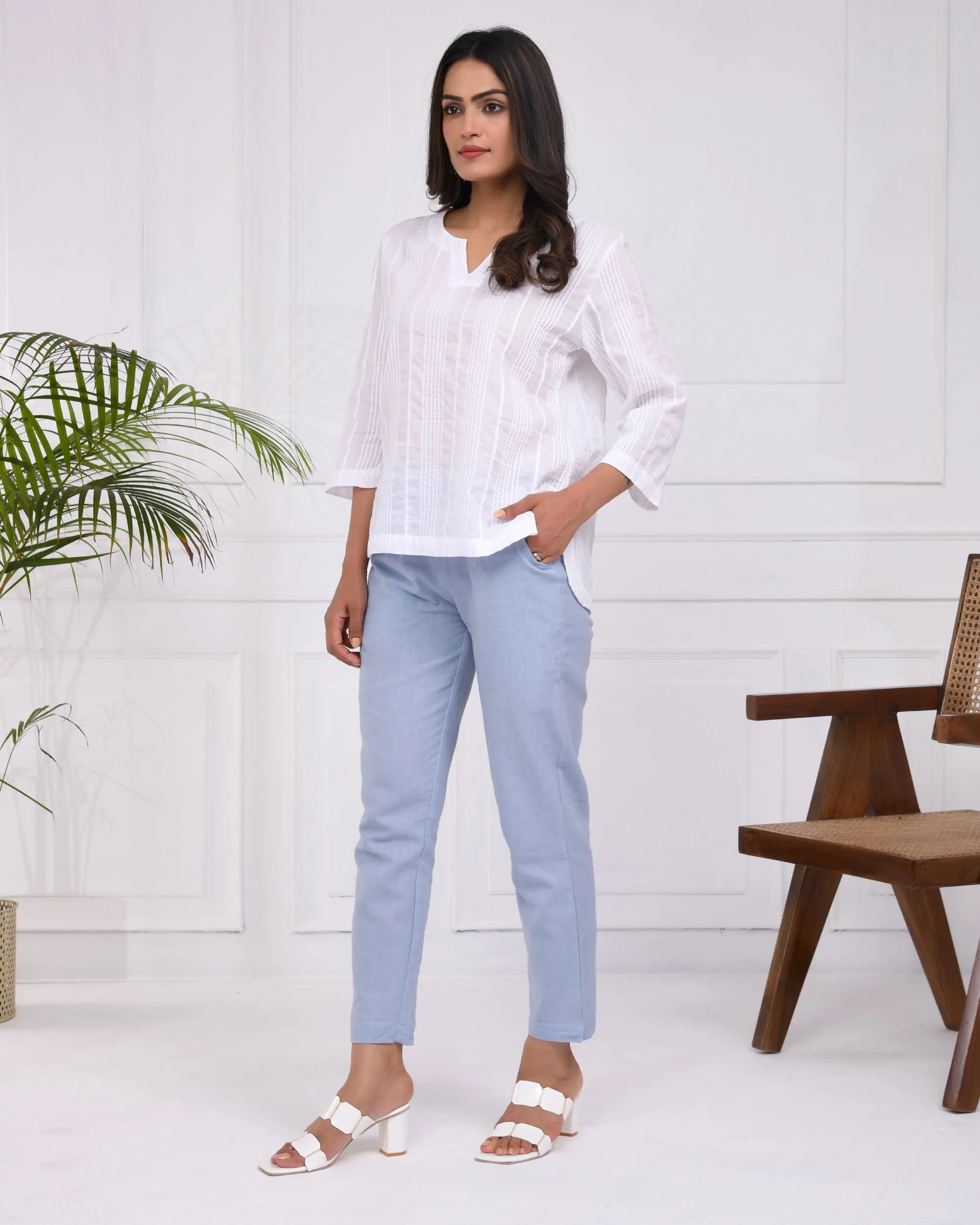 Sky Blue Airy Linen Pants