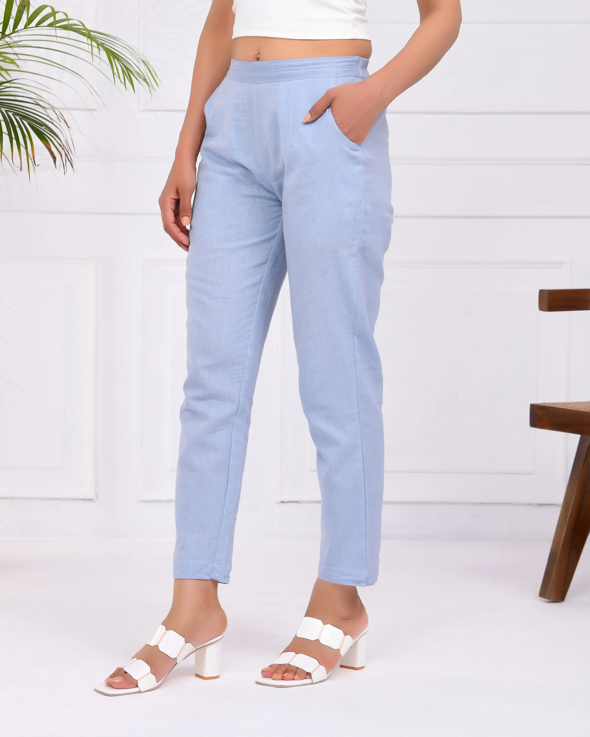 Sky Blue Airy Linen Pants