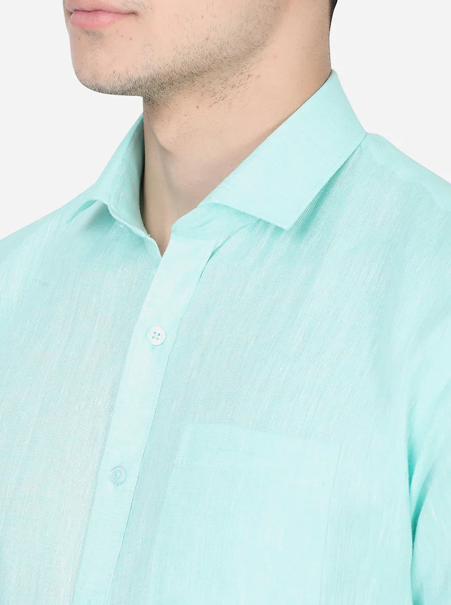 Sky Blue Solid Slim Fit Formal Shirt | JadeBlue