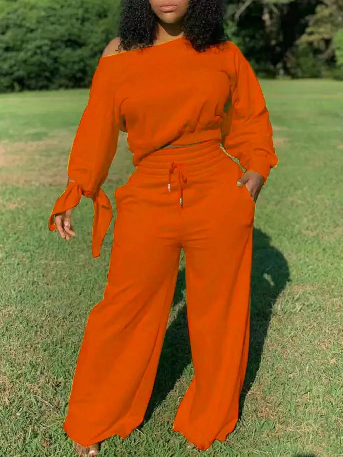 Slayr Women's Fluorescent Green Drop Shoulder Long Sleeve Top And Pants Set