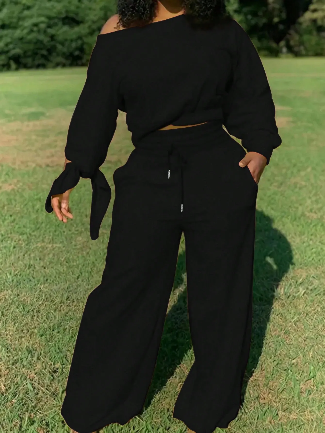 Slayr Women's Fluorescent Green Drop Shoulder Long Sleeve Top And Pants Set