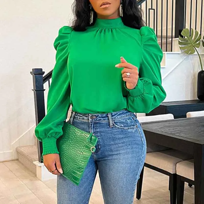 Solid Puff Sleeve Bow Tie Top