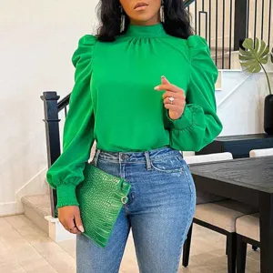 Solid Puff Sleeve Bow Tie Top