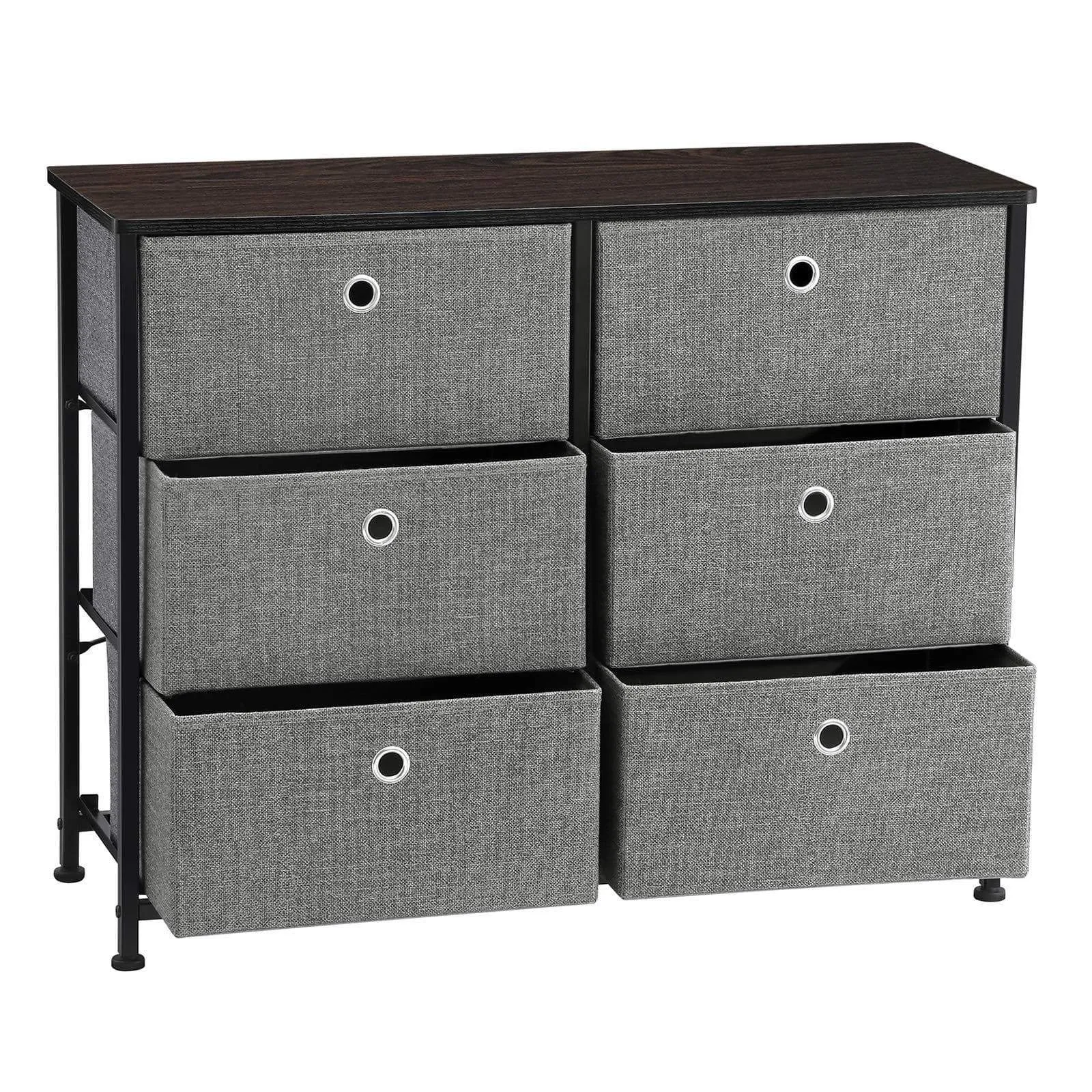 SONGMICS 3-Tier Wide Dresser, Storage Unit with 6 Easy Pull Fabric Drawers, Metal Frame, and Wooden Tabletop, for Closet, Nursery, Hallway, 31.5 x 11.8 x 24.8 Inches, Gray ULTS23G