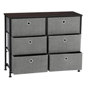 SONGMICS 3-Tier Wide Dresser, Storage Unit with 6 Easy Pull Fabric Drawers, Metal Frame, and Wooden Tabletop, for Closet, Nursery, Hallway, 31.5 x 11.8 x 24.8 Inches, Gray ULTS23G