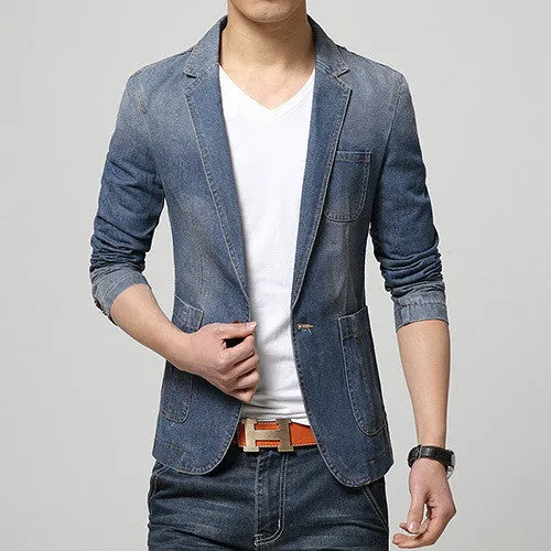 Spring Fashion Men Blazer Men Trend Jeans Suits Casual Suit Jean Jacket Men Slim Fit Denim Jacket Suit Men