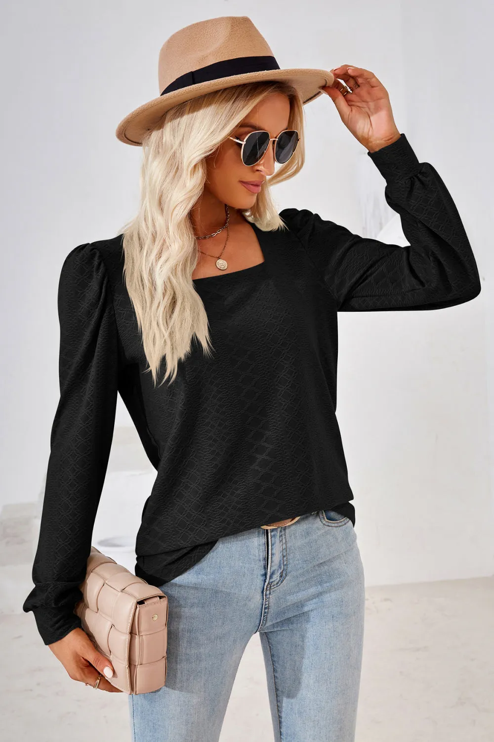 Square Neck Puff Sleeve Blouse (8 Colors)