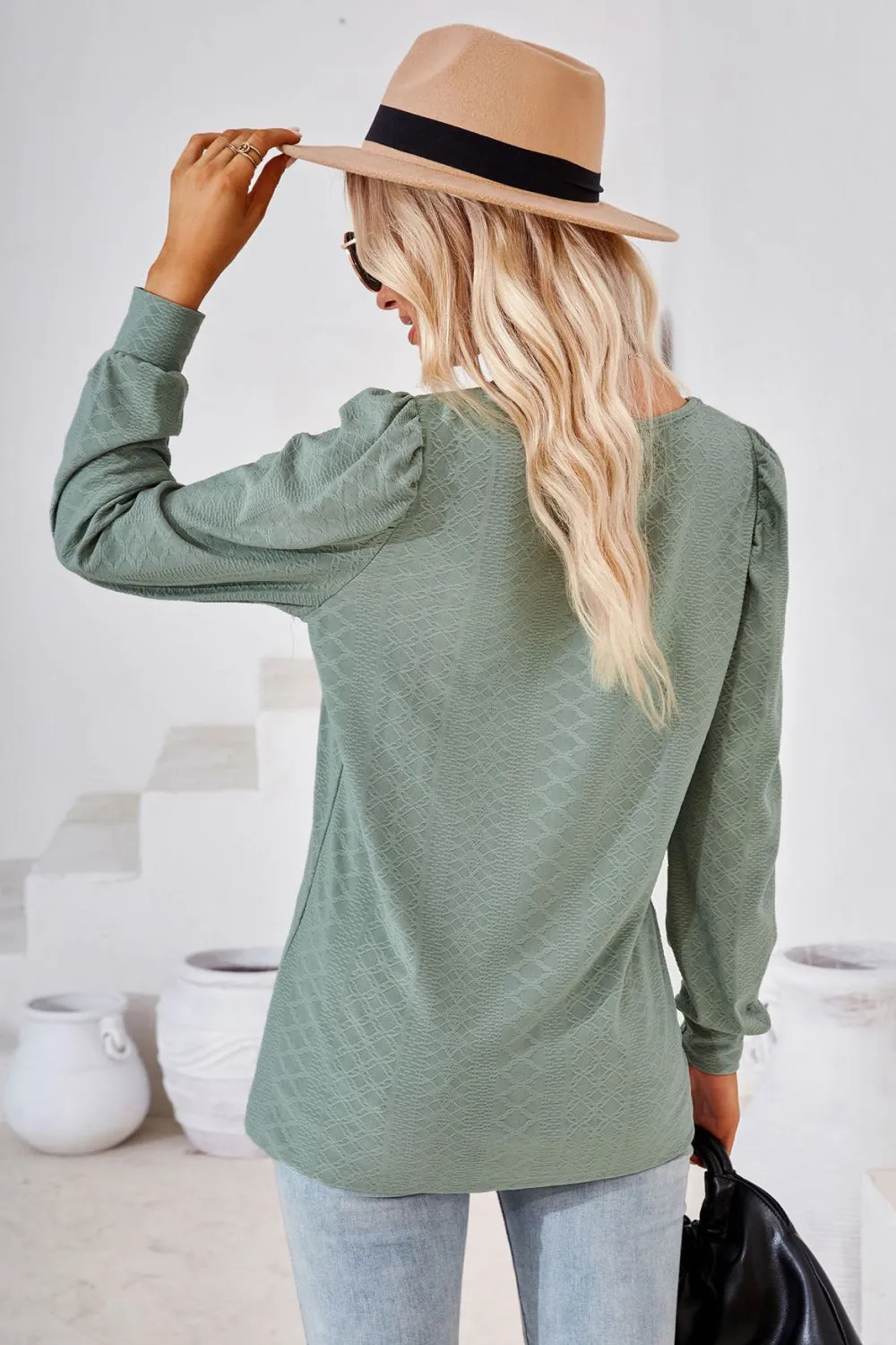 Square Neck Puff Sleeve Blouse (8 Colors)