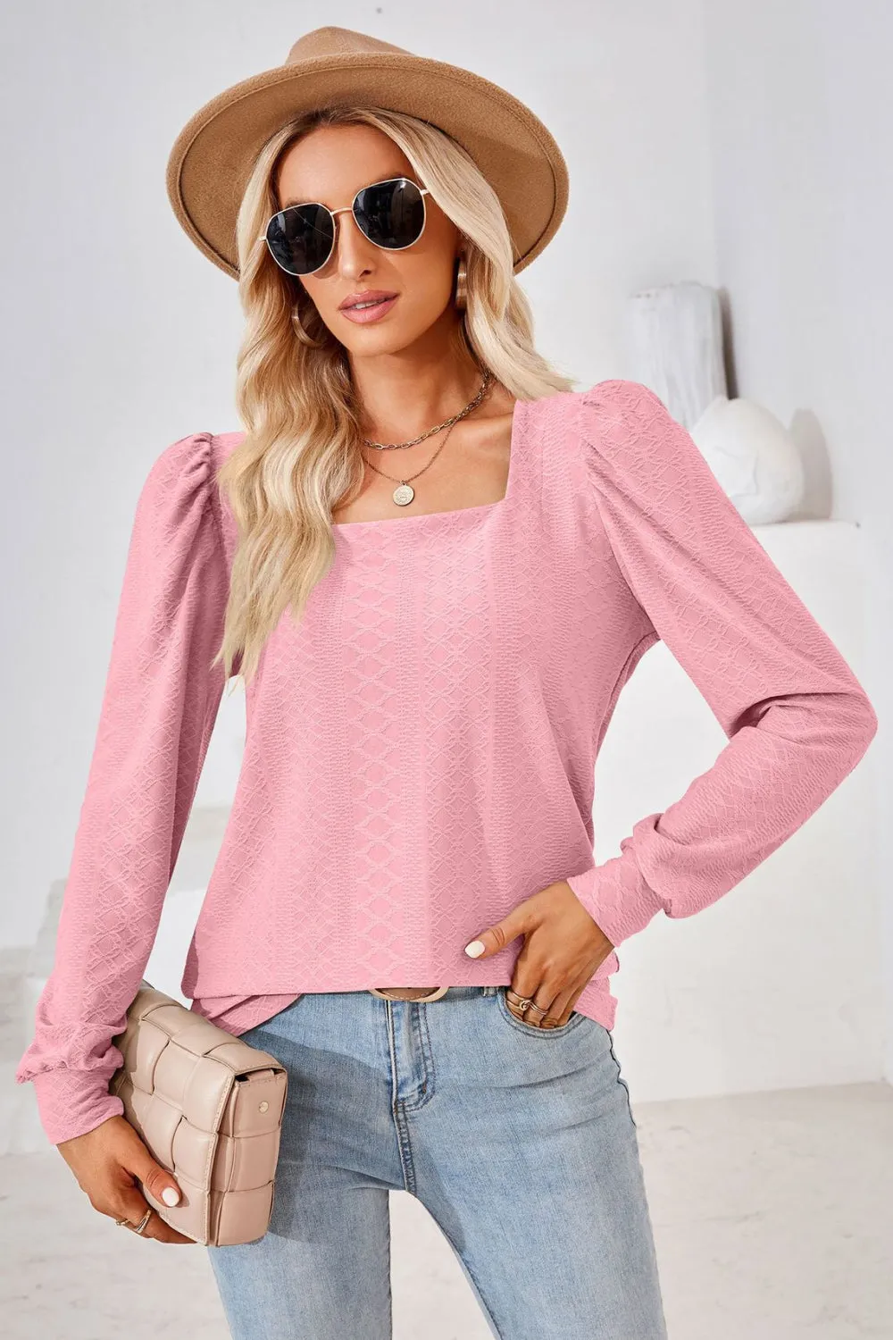 Square Neck Puff Sleeve Blouse (8 Colors)