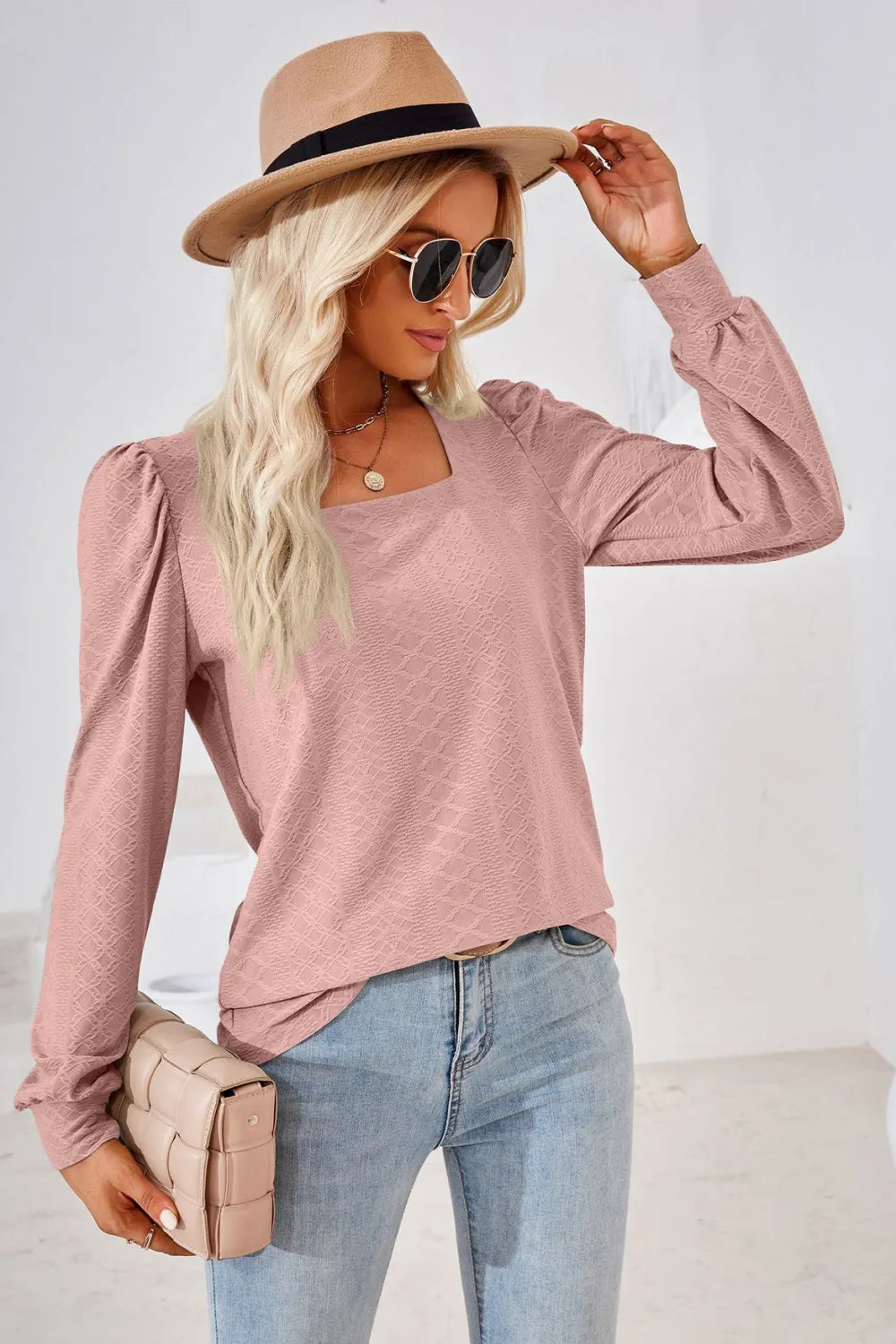 Square Neck Puff Sleeve Blouse (8 Colors)