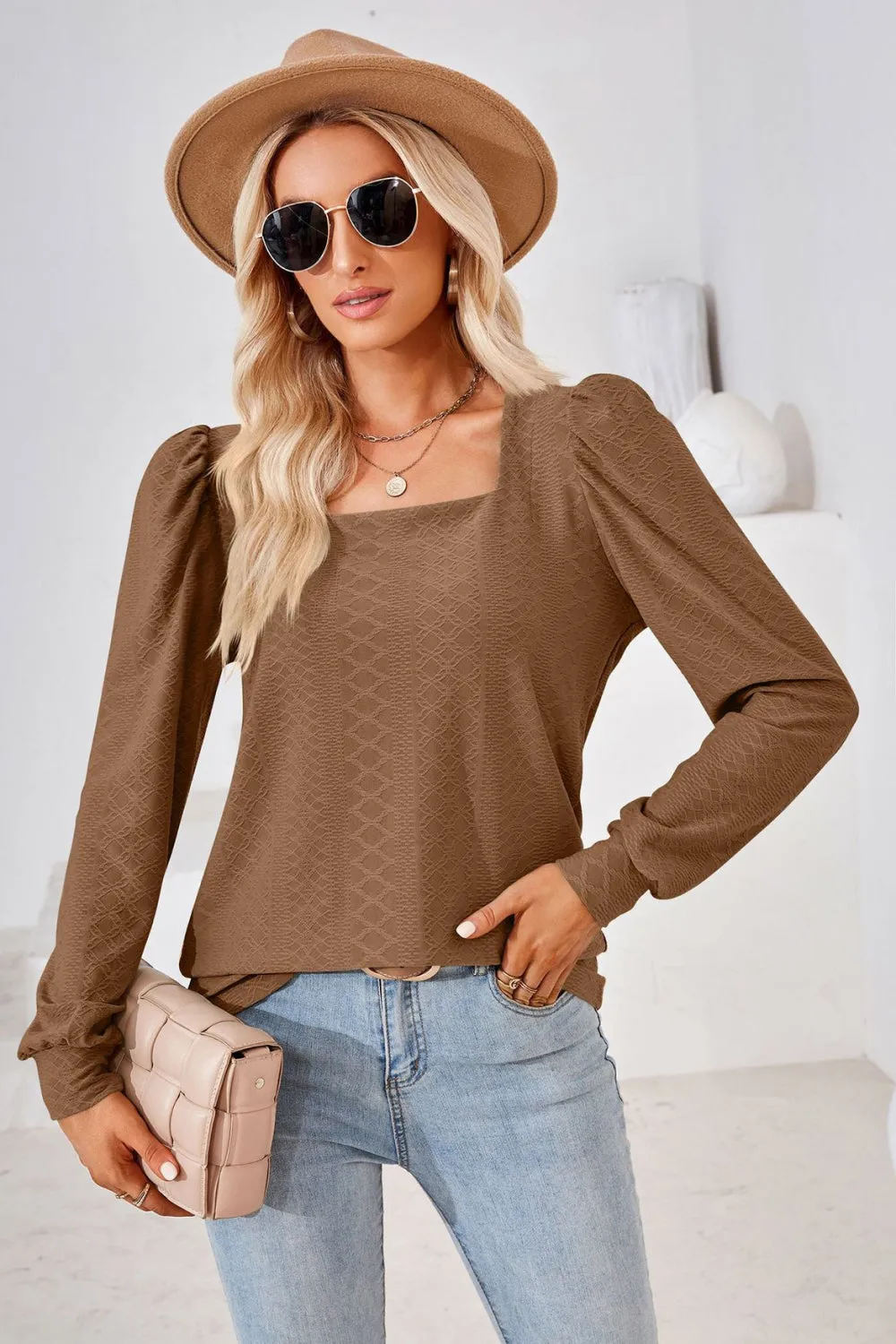 Square Neck Puff Sleeve Blouse (8 Colors)