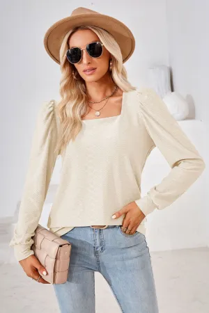 Square Neck Puff Sleeve Blouse (8 Colors)
