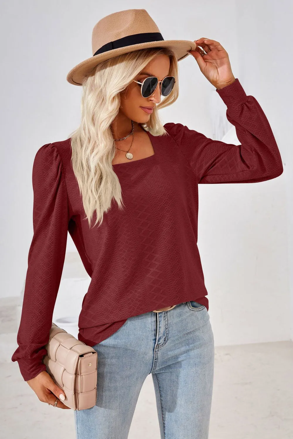 Square Neck Puff Sleeve Blouse (8 Colors)