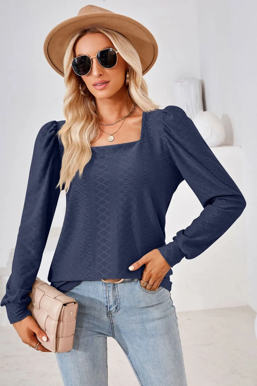 Square Neck Puff Sleeve Blouse (8 Colors)
