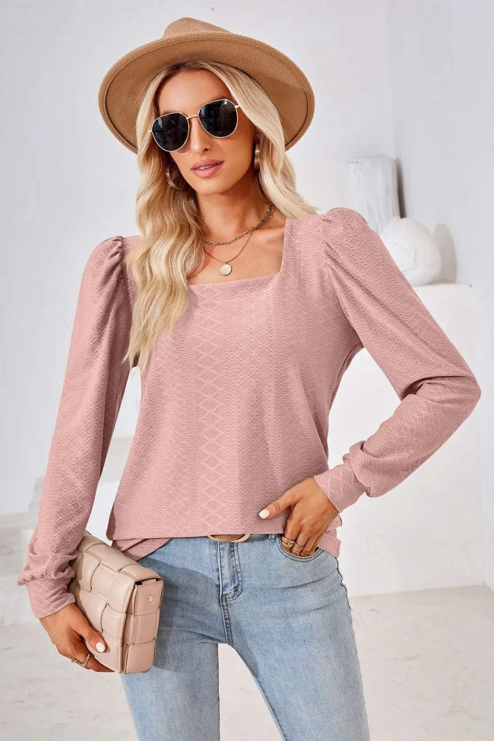 Square Neck Puff Sleeve Blouse (8 Colors)