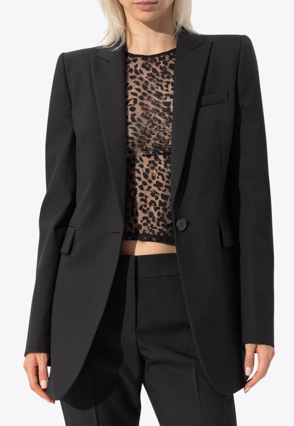 Stacked Shoulder Single-Breasted Blazer