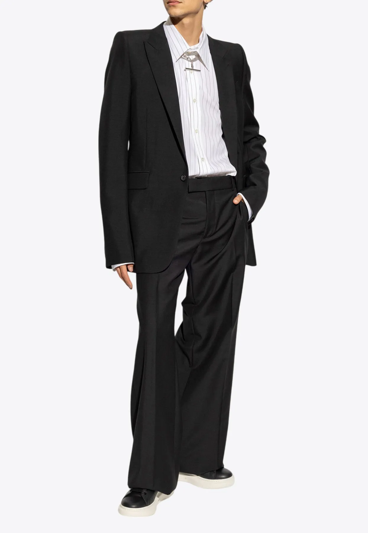 Stacked Shoulder Single-Breasted Blazer