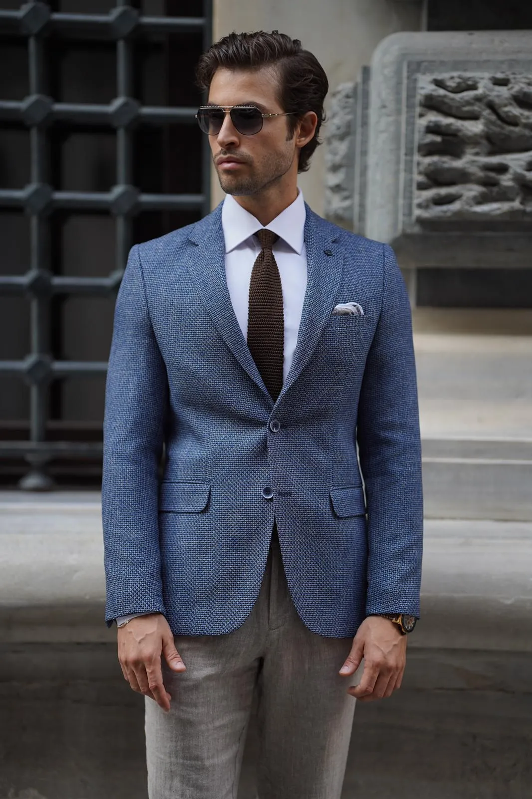 Stefano Blue Wool Slim Fit Blazer