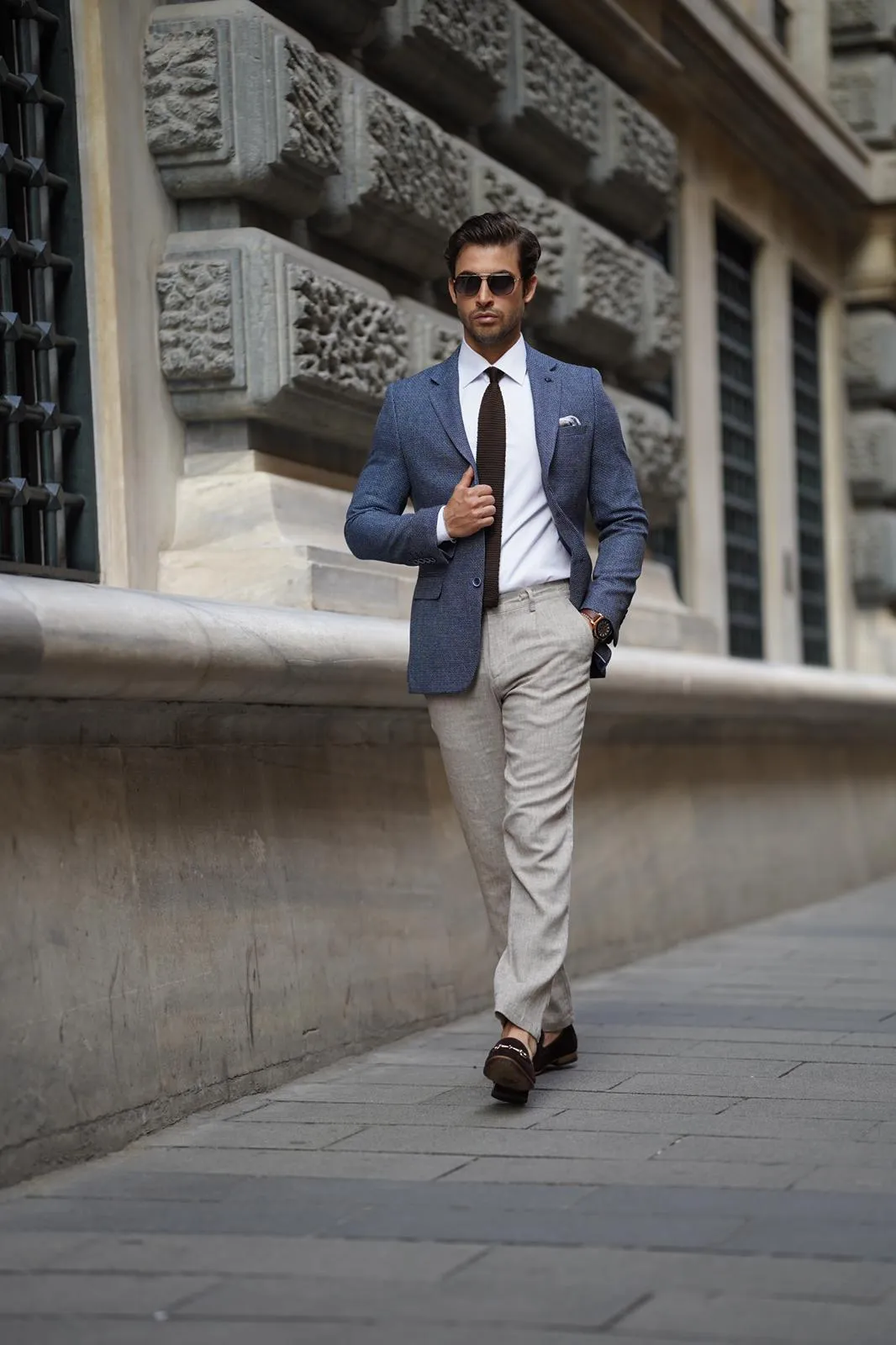 Stefano Blue Wool Slim Fit Blazer