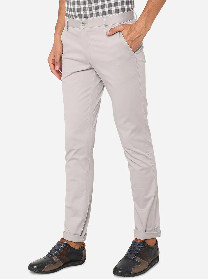 Stone Grey Solid Super Slim Fit Casual Trouser | Greenfibre