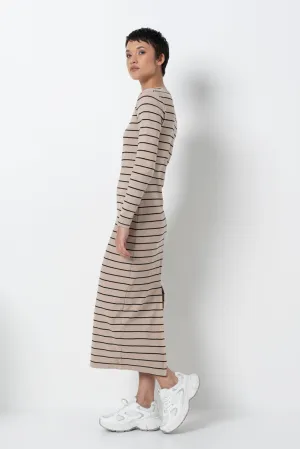 Striped Ribbed Bodycon Dress _ 157575 _ Stone