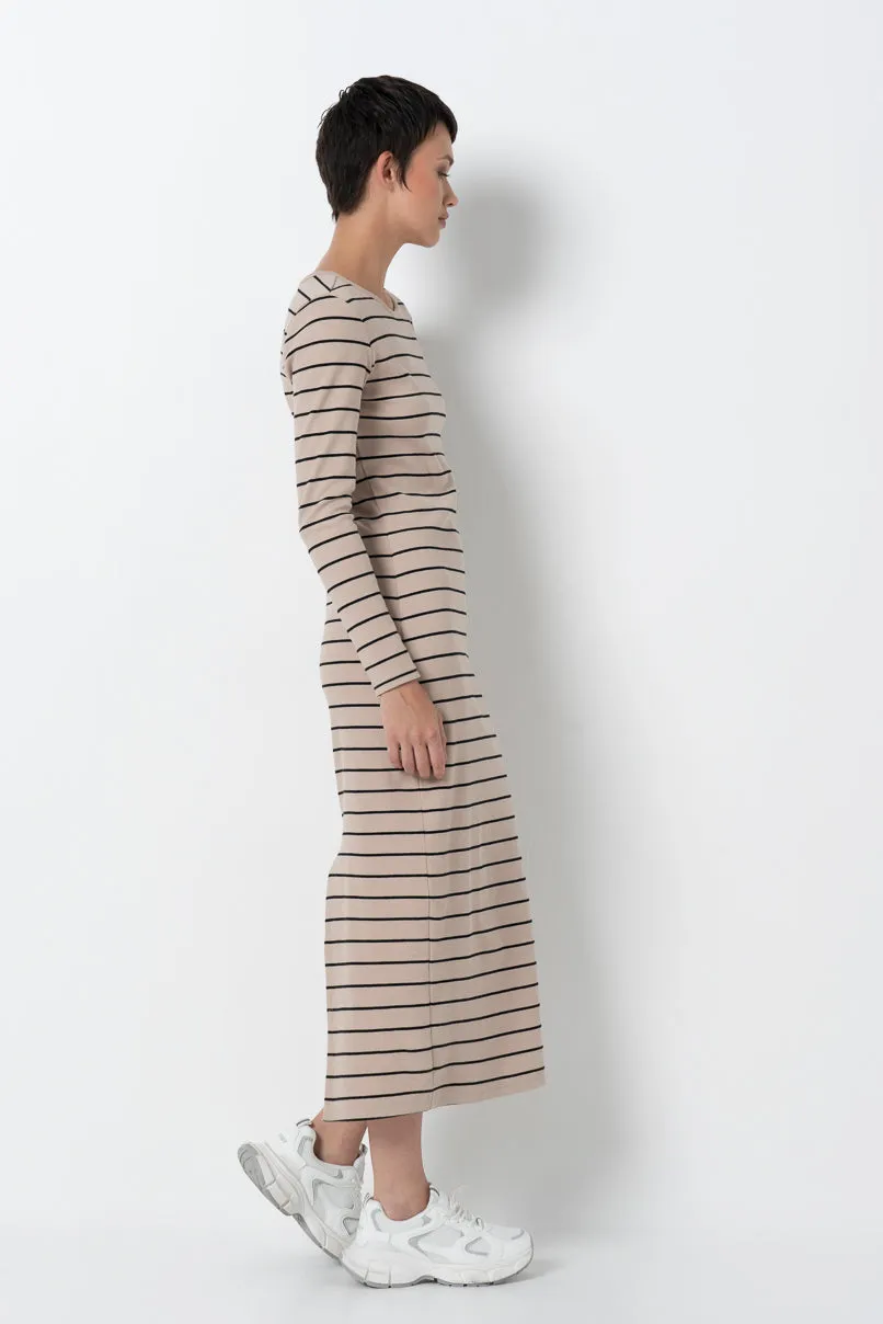Striped Ribbed Bodycon Dress _ 157575 _ Stone
