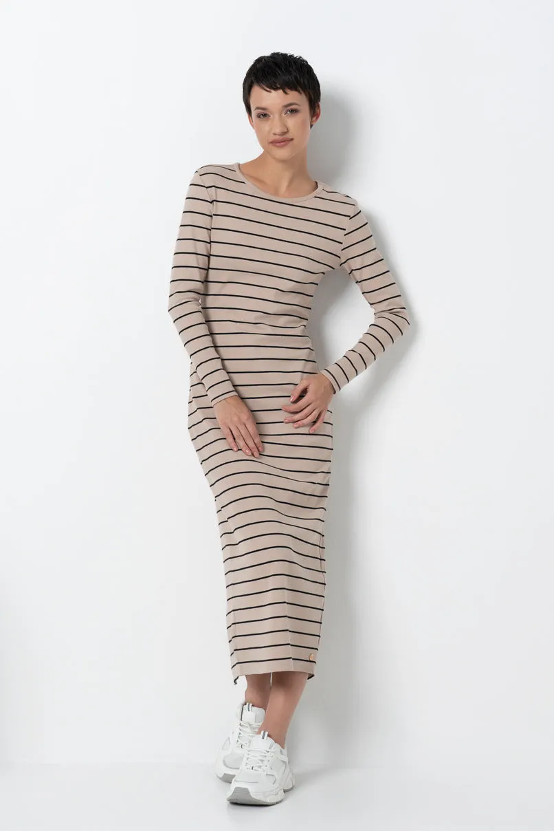 Striped Ribbed Bodycon Dress _ 157575 _ Stone