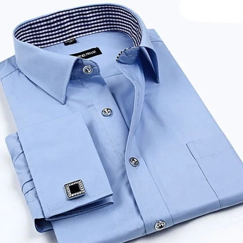Striped Shirt Men Mens Dress Shirt French Cuff Tailored Slim Fit Free Long Sleeve Shirt For Cufflinks Camisa