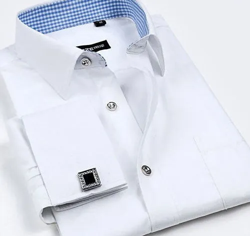 Striped Shirt Men Mens Dress Shirt French Cuff Tailored Slim Fit Free Long Sleeve Shirt For Cufflinks Camisa