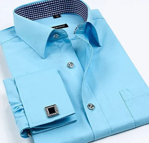Striped Shirt Men Mens Dress Shirt French Cuff Tailored Slim Fit Free Long Sleeve Shirt For Cufflinks Camisa